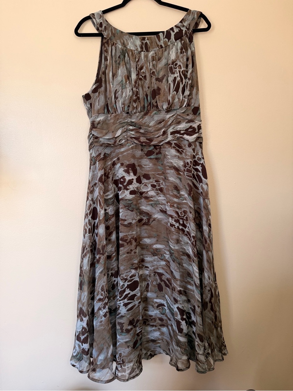 connected apparel Sleeveless Midi Dress Briwn Earth Tone Abstract Print Size 16